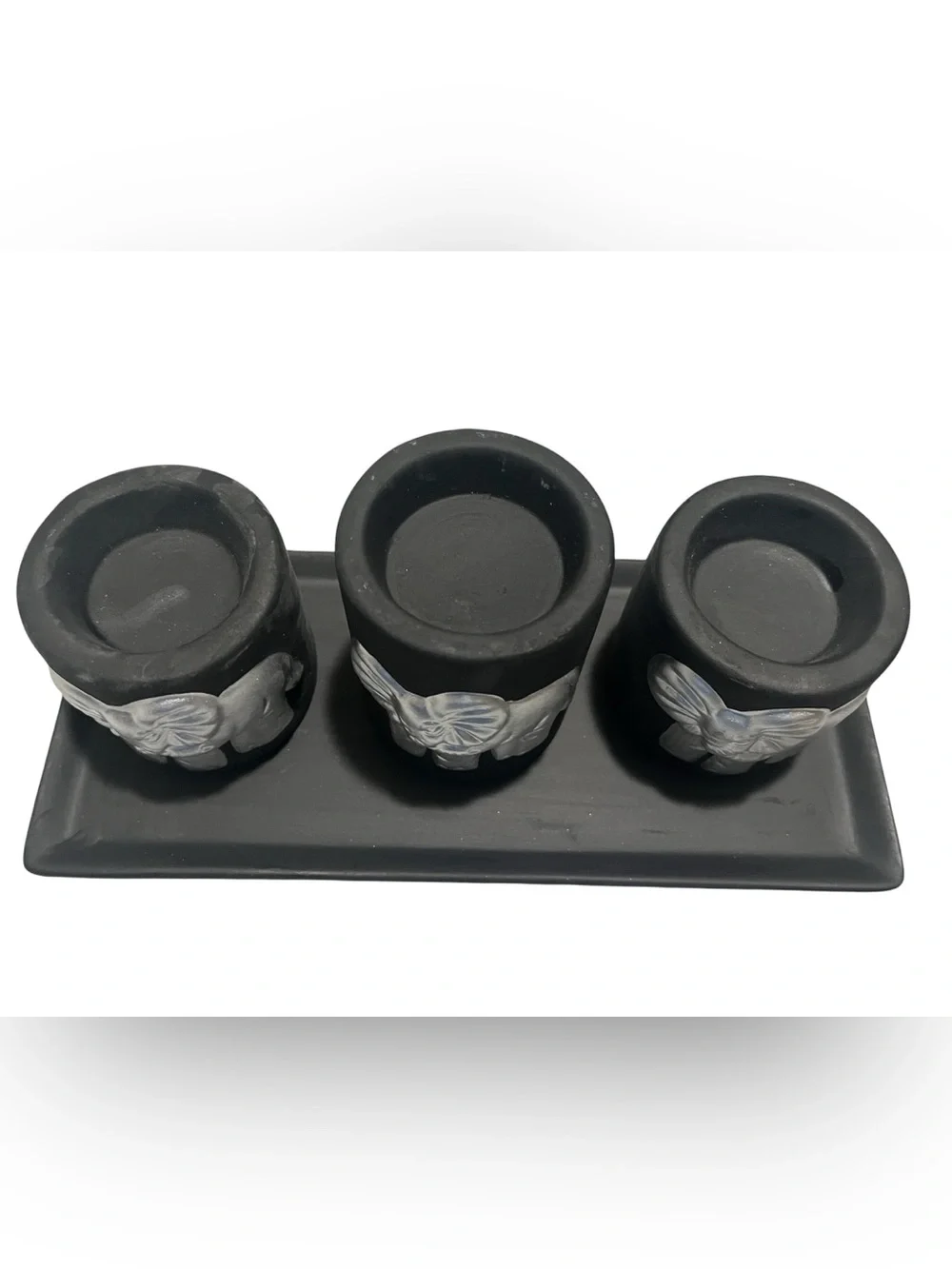 Black and Silver Elephant Candle Holder Set